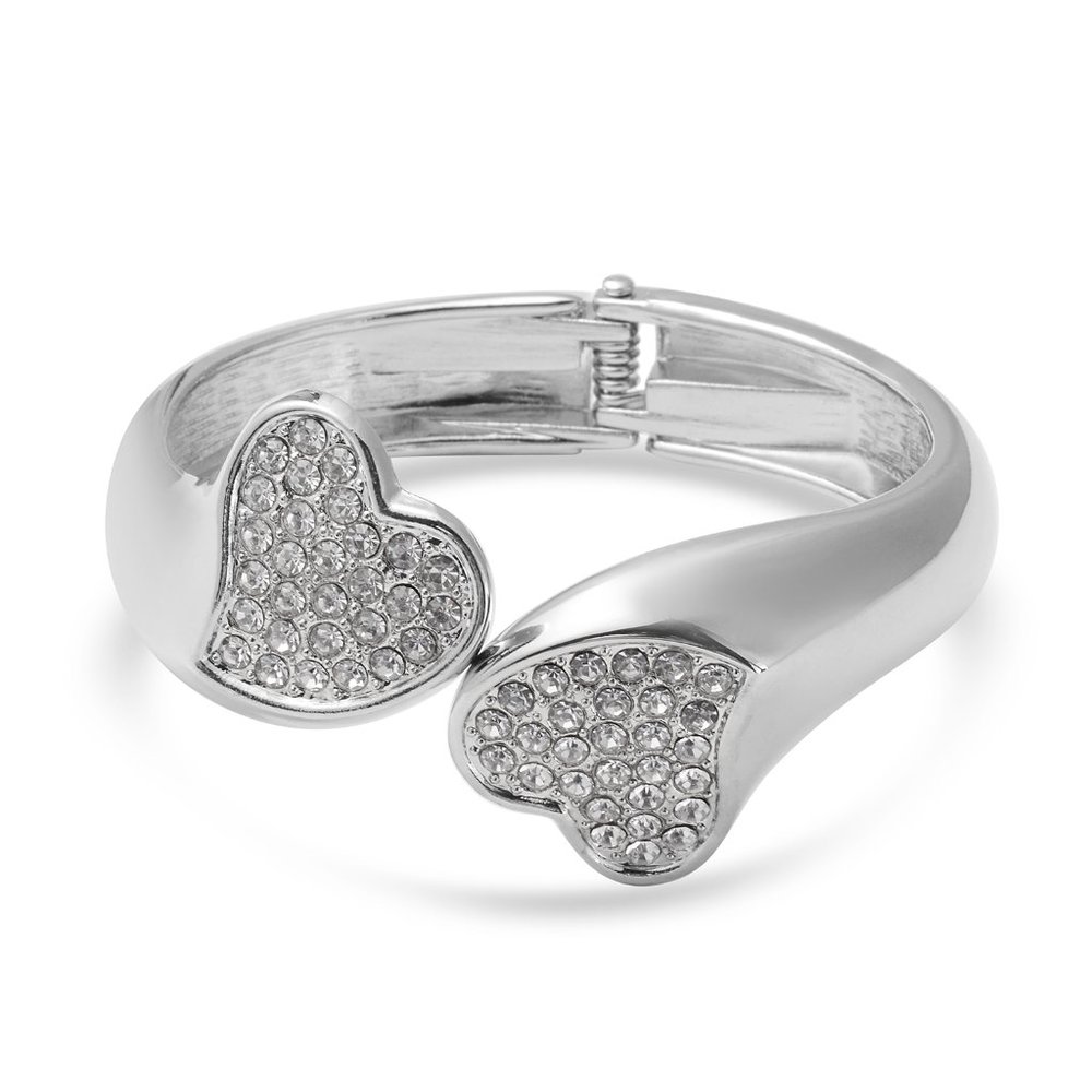 White Austrian Crystal Cuff Bracelet in Silvertone (6.50 In